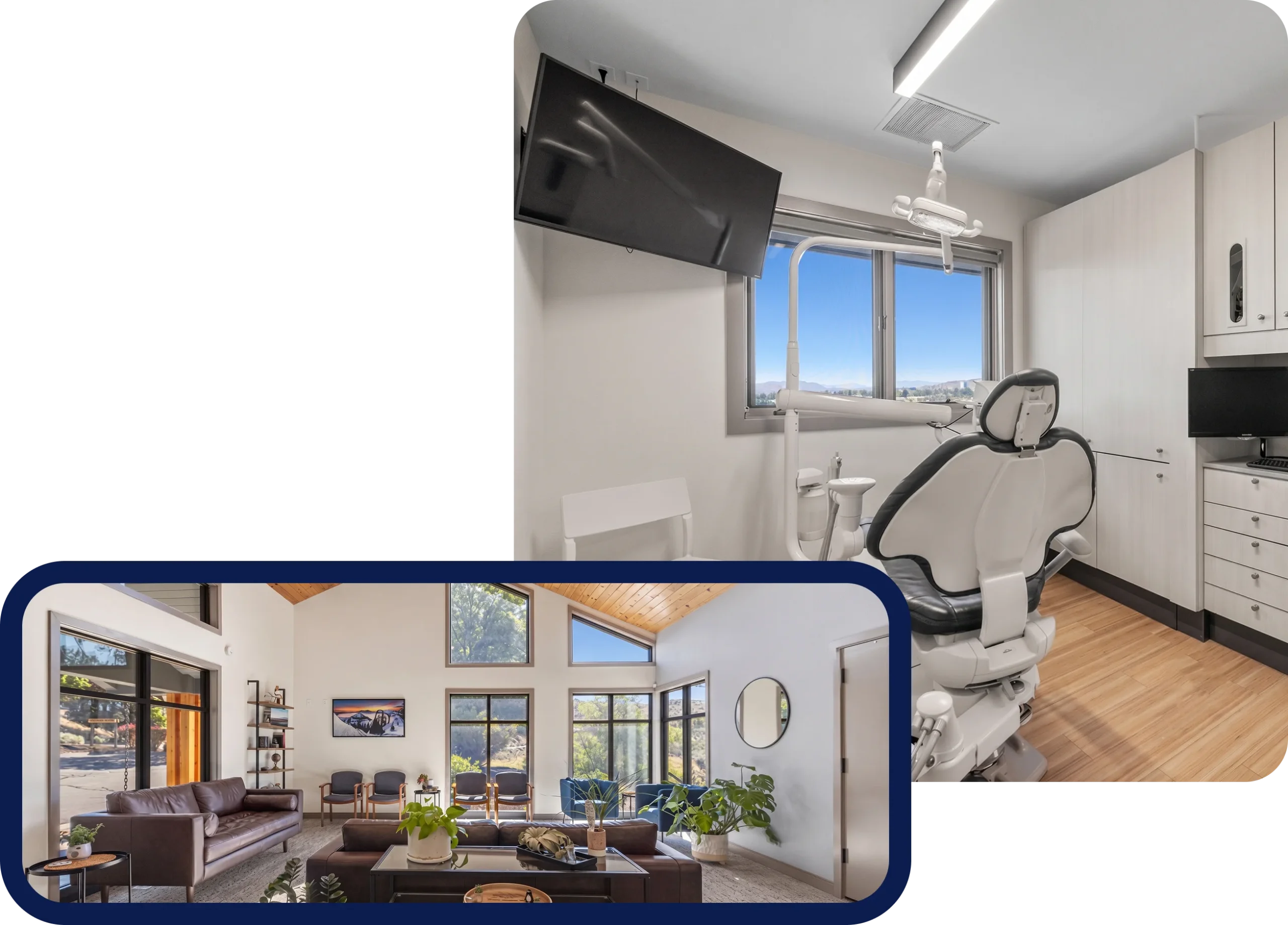 A treatment room and the waiting area at Smith Brothers Dental